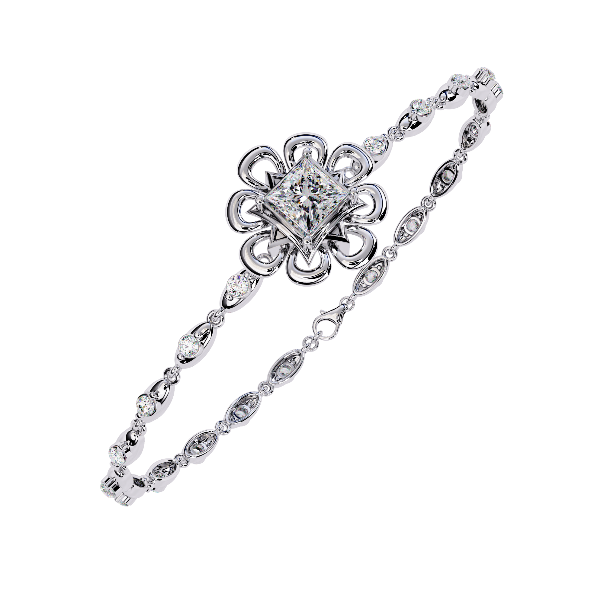 2.20 Carat Princess-Cut Diamond Floral Bangle