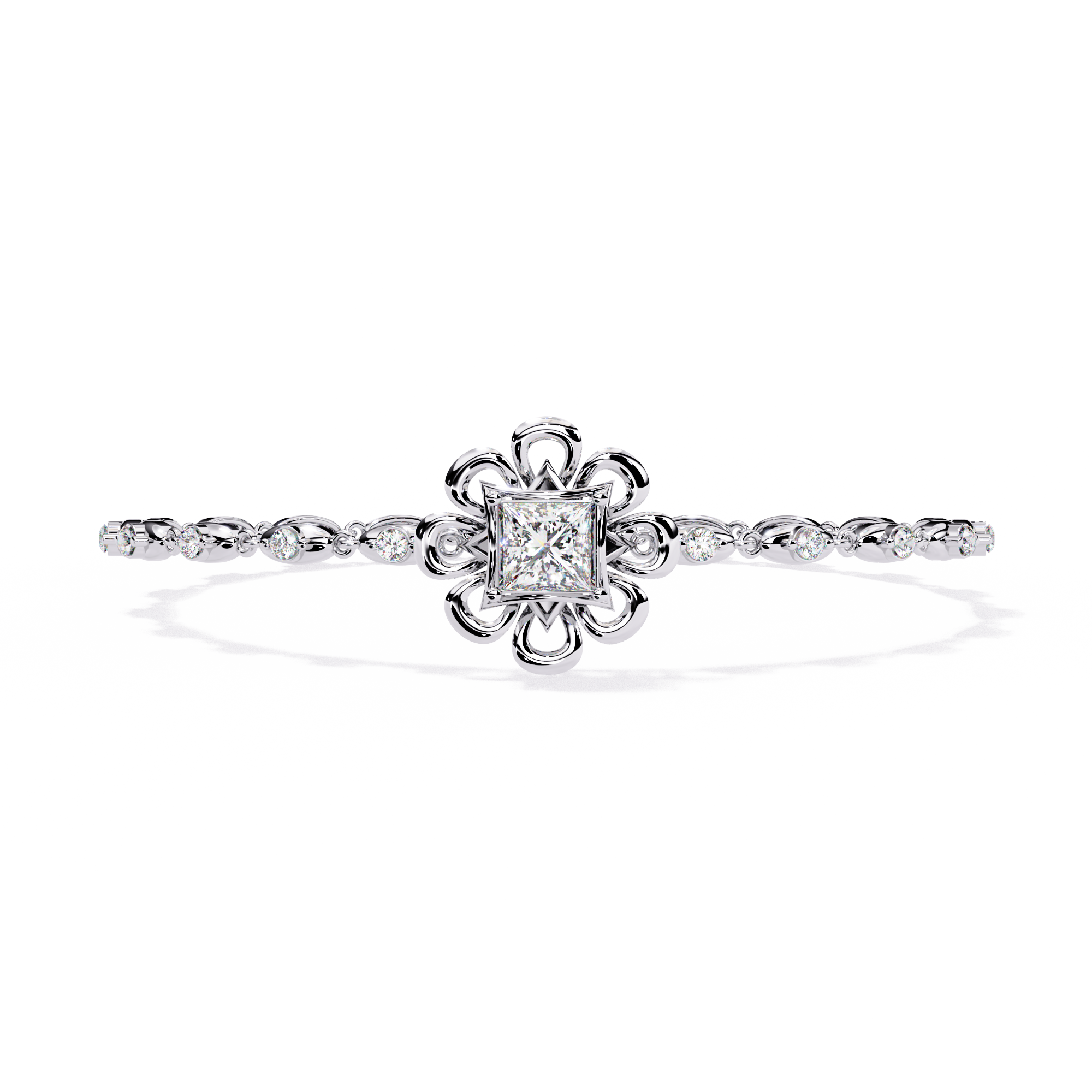 2.20 Carat Princess-Cut Diamond Floral Bangle