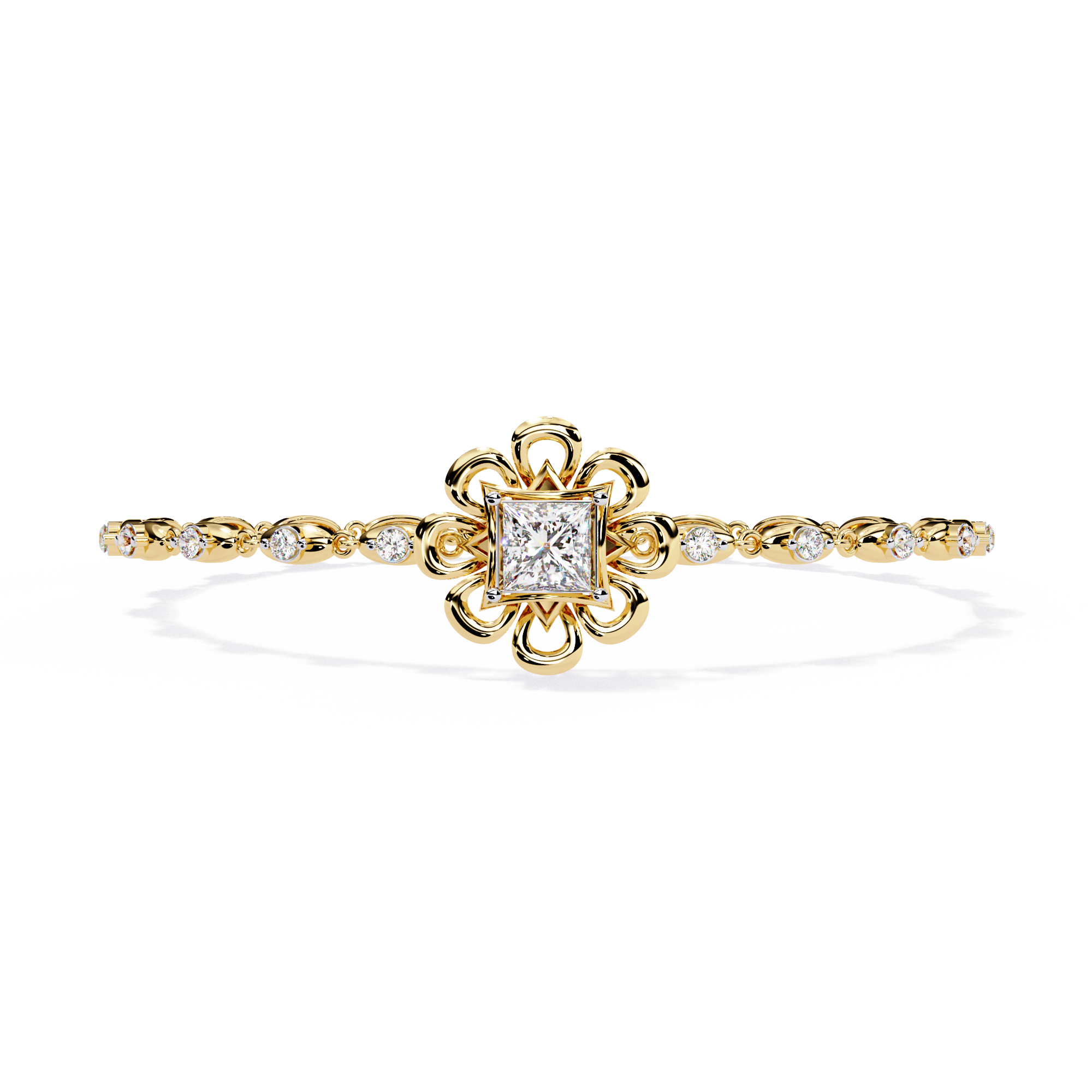 2.20 Carat Princess-Cut Diamond Floral Bangle
