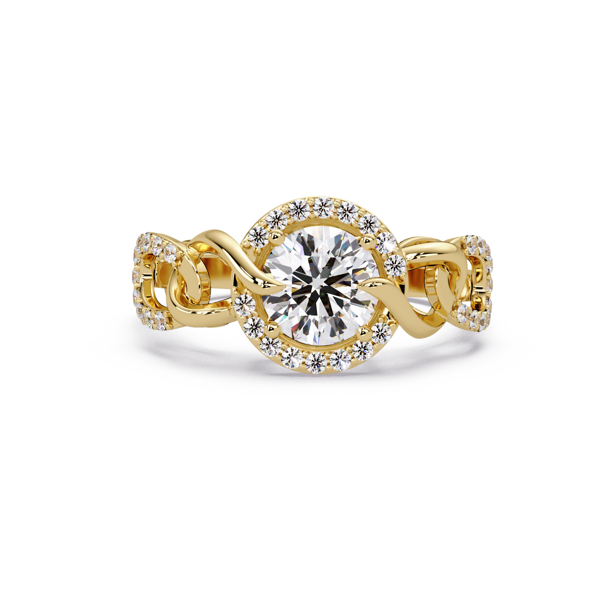 1.25 CT Lab Grown Diamond Halo Ring with Twisted Chain Design