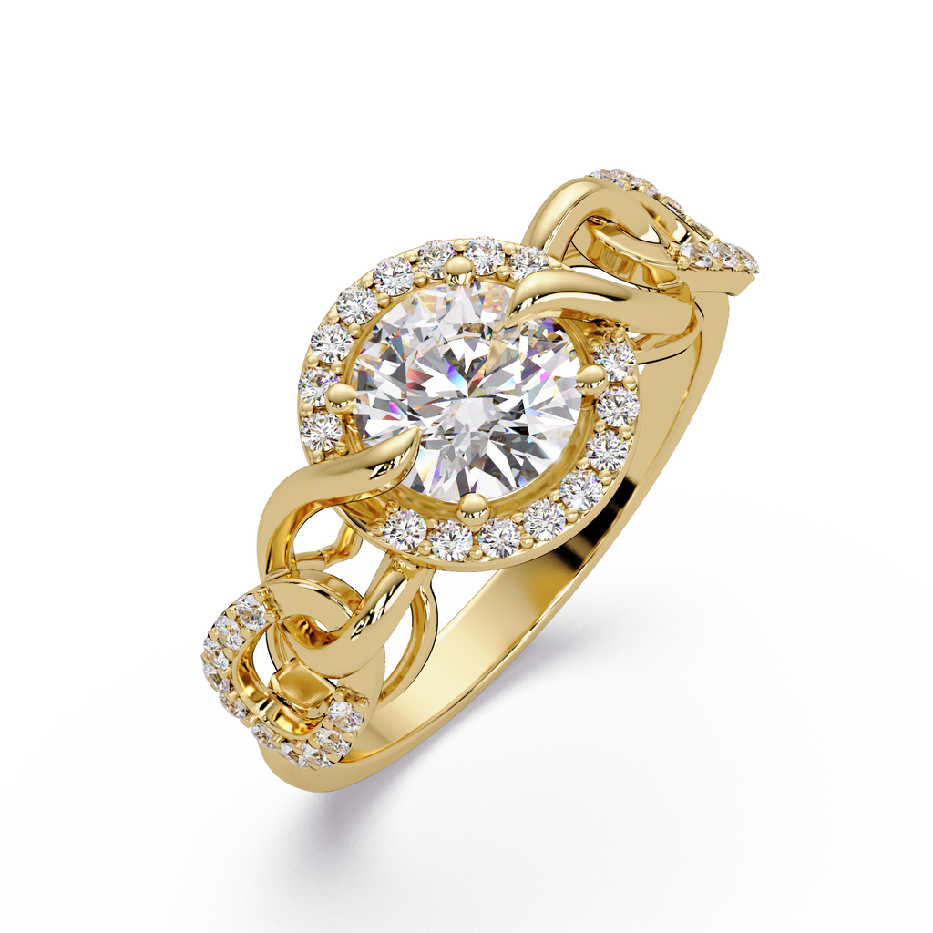 1.25 CT Lab Grown Diamond Halo Ring with Twisted Chain Design