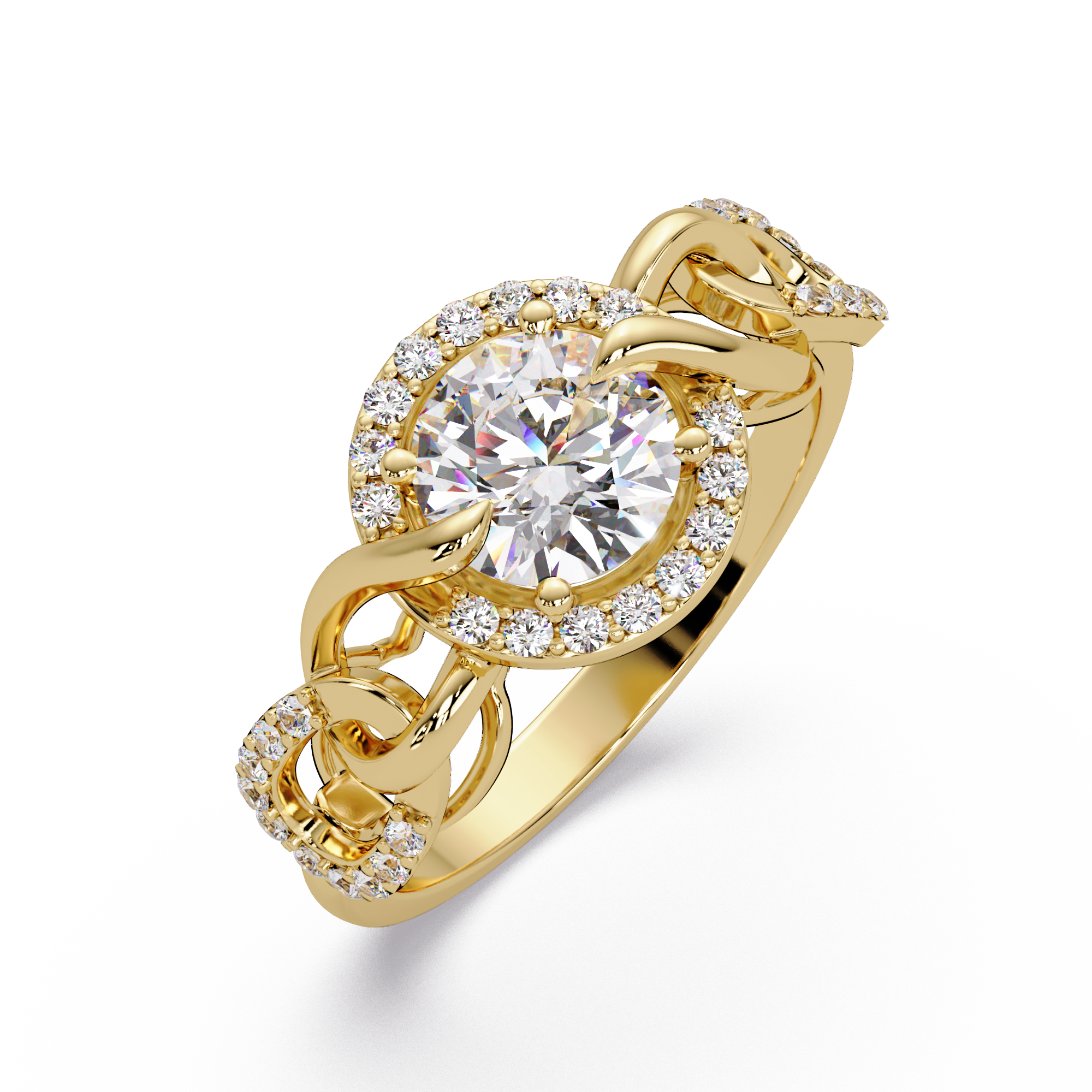 1.25 CT Lab Grown Diamond Halo Ring with Twisted Chain Design