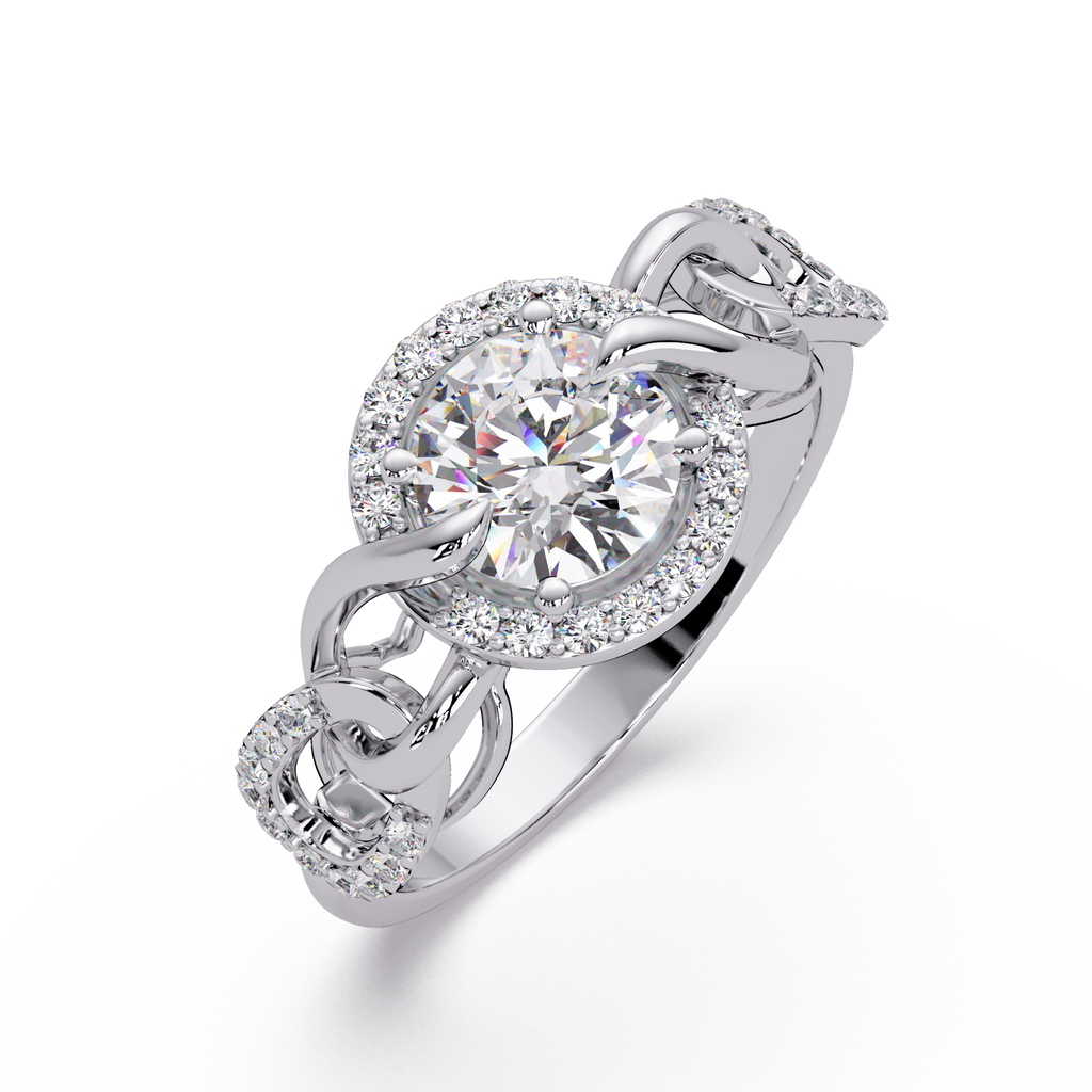 1.25 CT Lab Grown Diamond Halo Ring with Twisted Chain Design