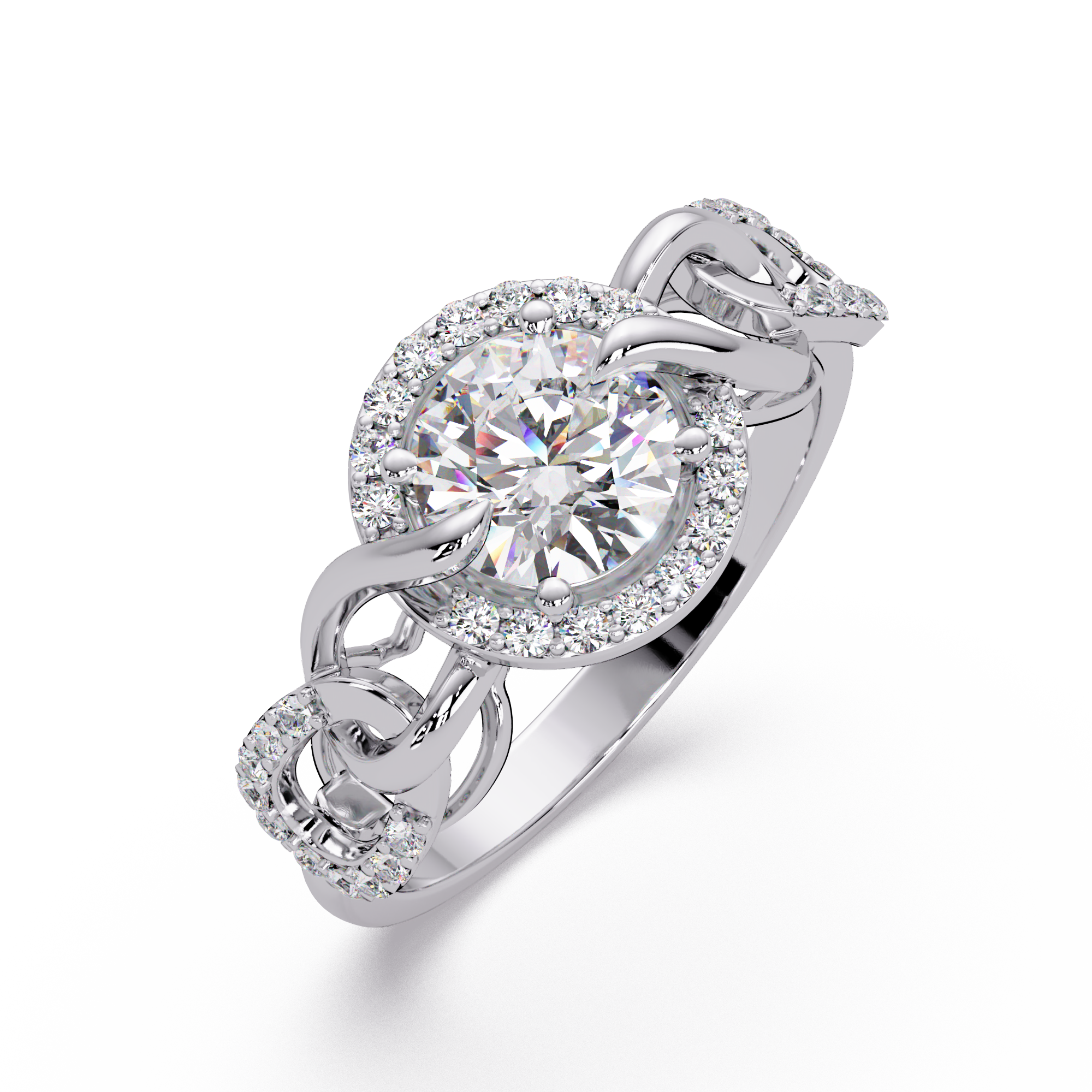 1.25 CT Lab Grown Diamond Halo Ring with Twisted Chain Design