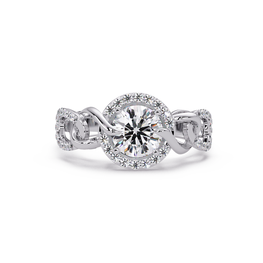 1.25 CT Lab Grown Diamond Halo Ring with Twisted Chain Design