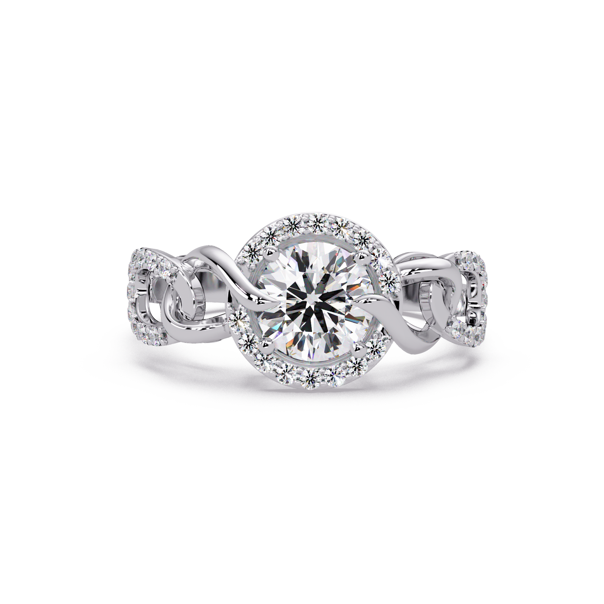 1.25 CT Lab Grown Diamond Halo Ring with Twisted Chain Design