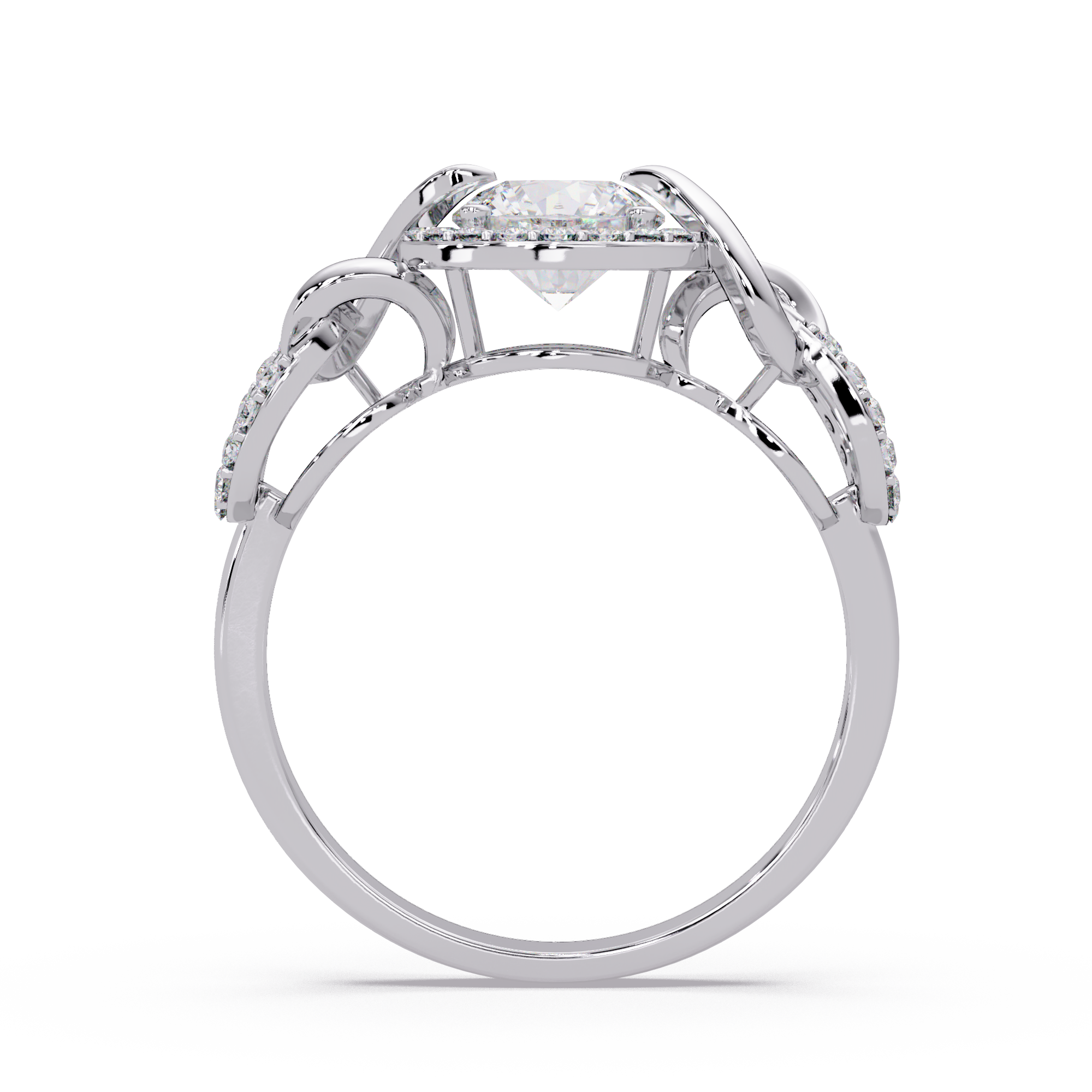 1.25 CT Lab Grown Diamond Halo Ring with Twisted Chain Design