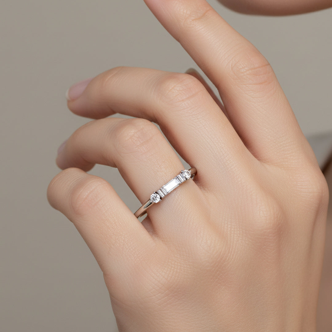Baguette & Round lab Grown Diamond Ring