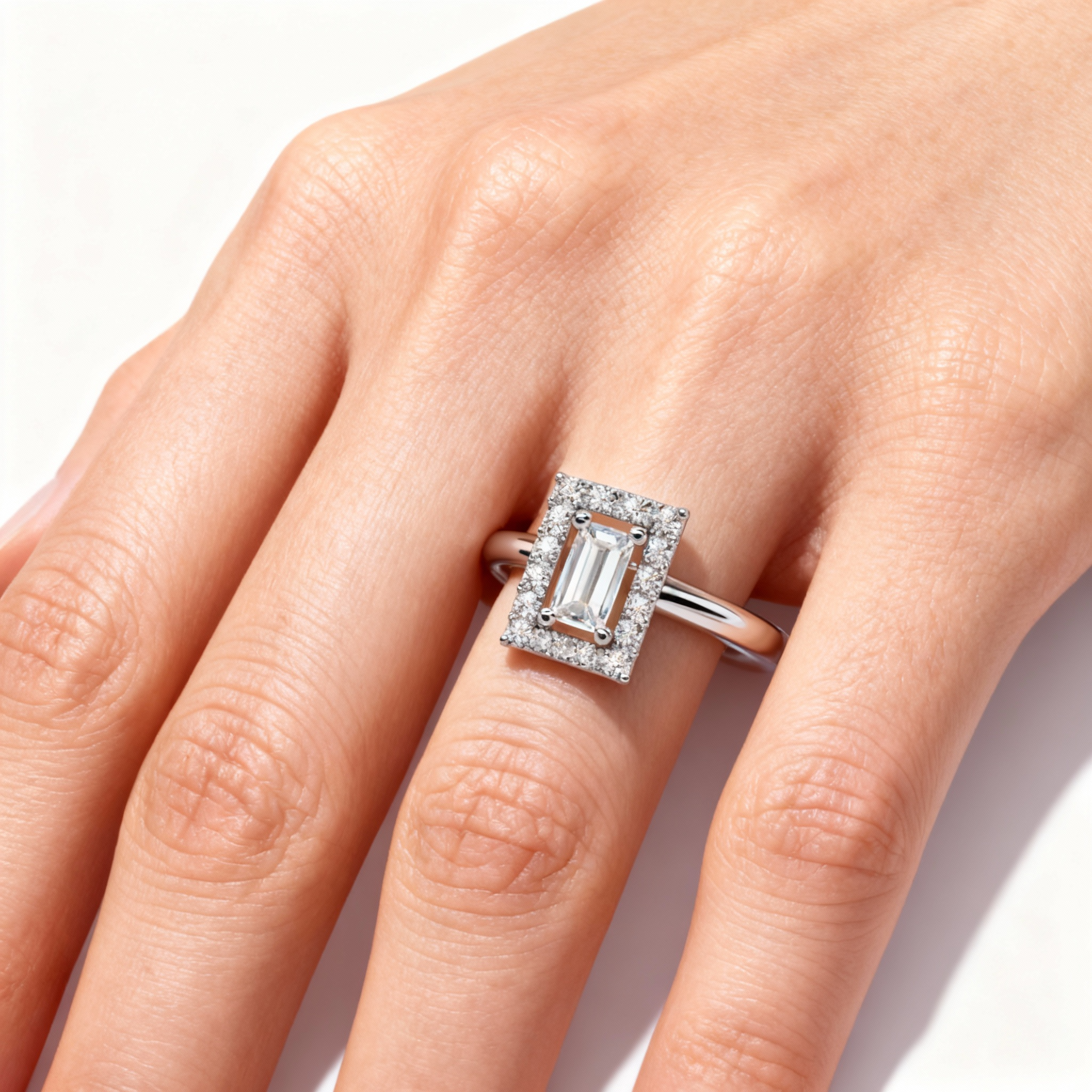 Baguette Halo Lab Grown Diamond Ring