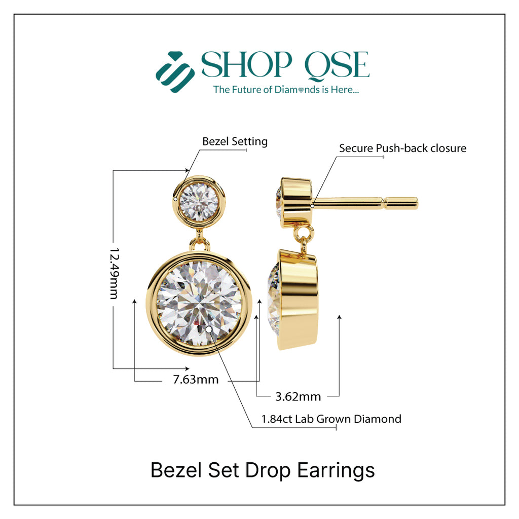1.84ct Lab Grown Diamond Bezel Set Drop Earrings