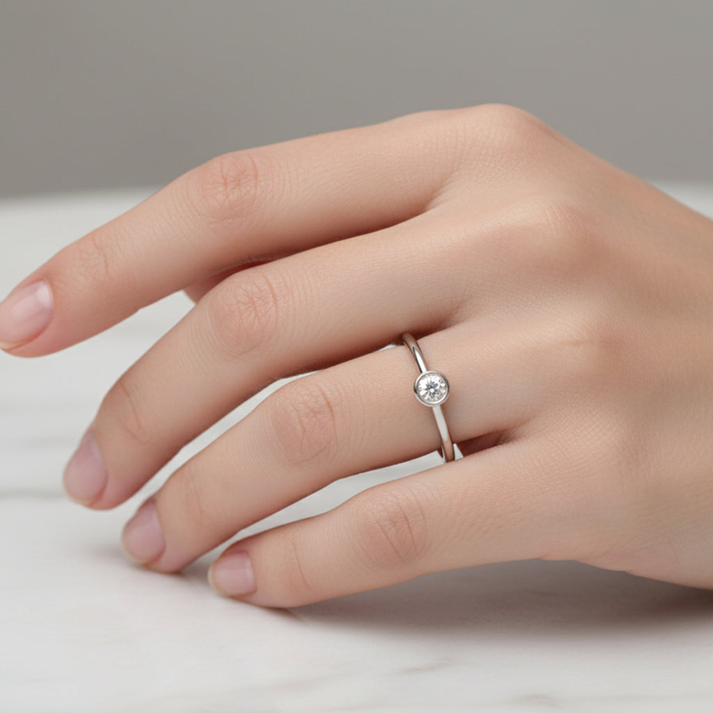 Bezel Set Solitaire Lab Grown Diamond Ring