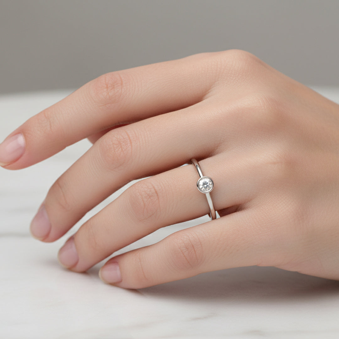 Bezel Set Solitaire Lab Grown Diamond Ring