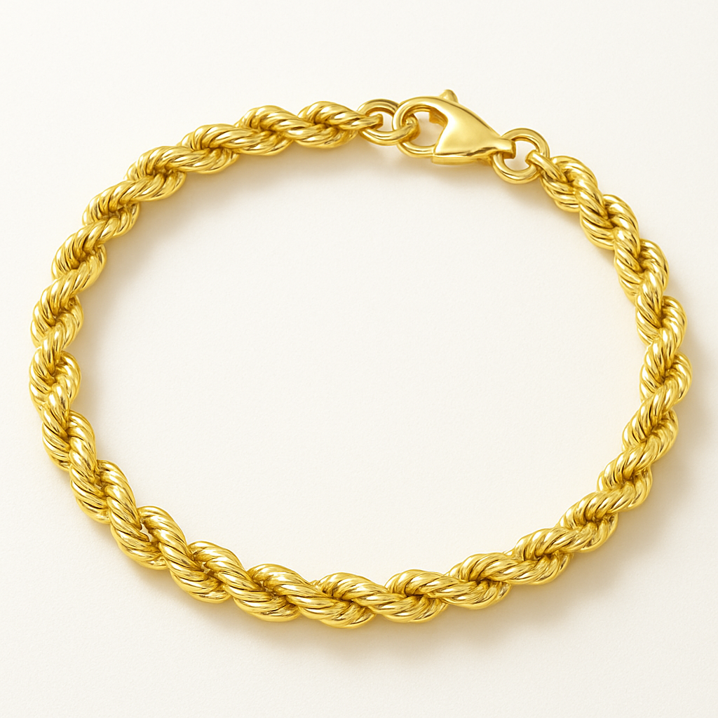 American 14k Solid Yellow Gold Rope Bracelet (6mm-9mm)