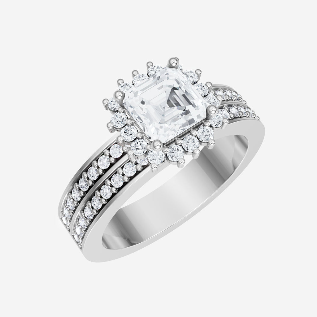 IGI 2.50 CT Asscher Double Band Halo Lab Grown Diamond Ring