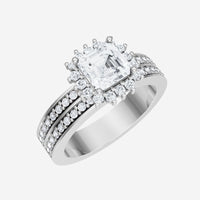 IGI 2.50 CT Asscher Double Band Halo Lab Grown Diamond Ring