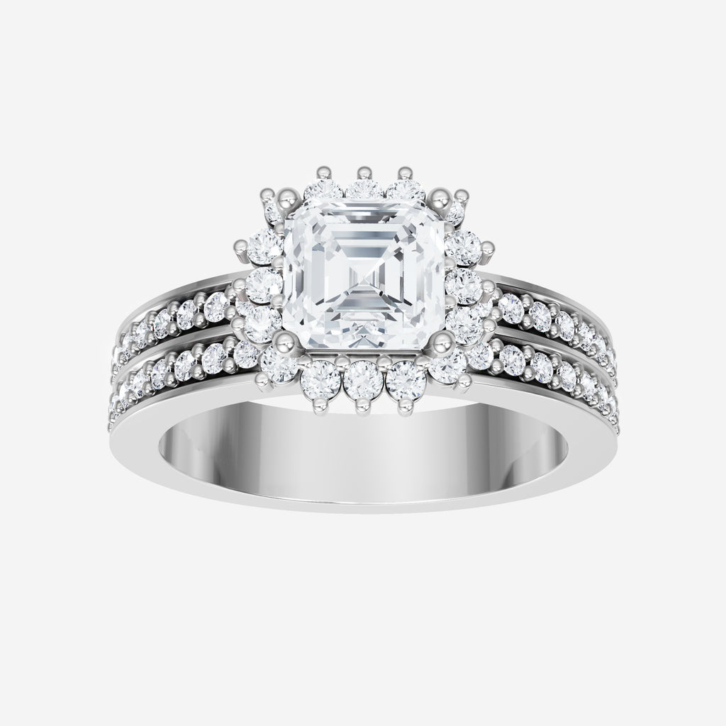 IGI 2.50 CT Asscher Double Band Halo Lab Grown Diamond Ring