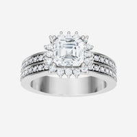 IGI 2.50 CT Asscher Double Band Halo Lab Grown Diamond Ring