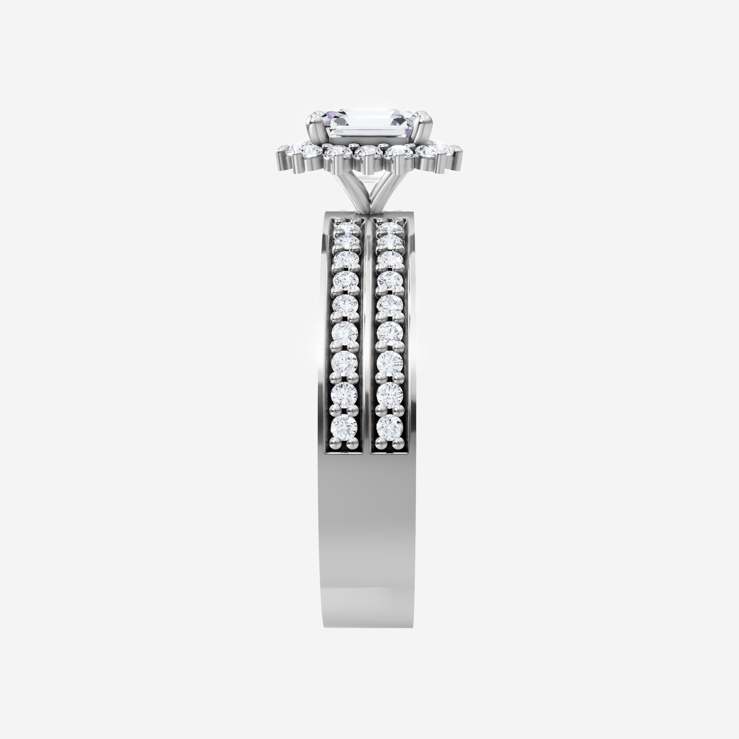 IGI 2.50 CT Asscher Double Band Halo Lab Grown Diamond Ring