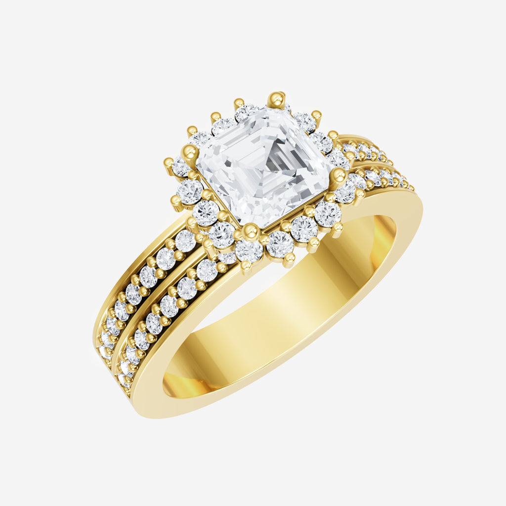 IGI 2.50 CT Asscher Double Band Halo Lab Grown Diamond Ring