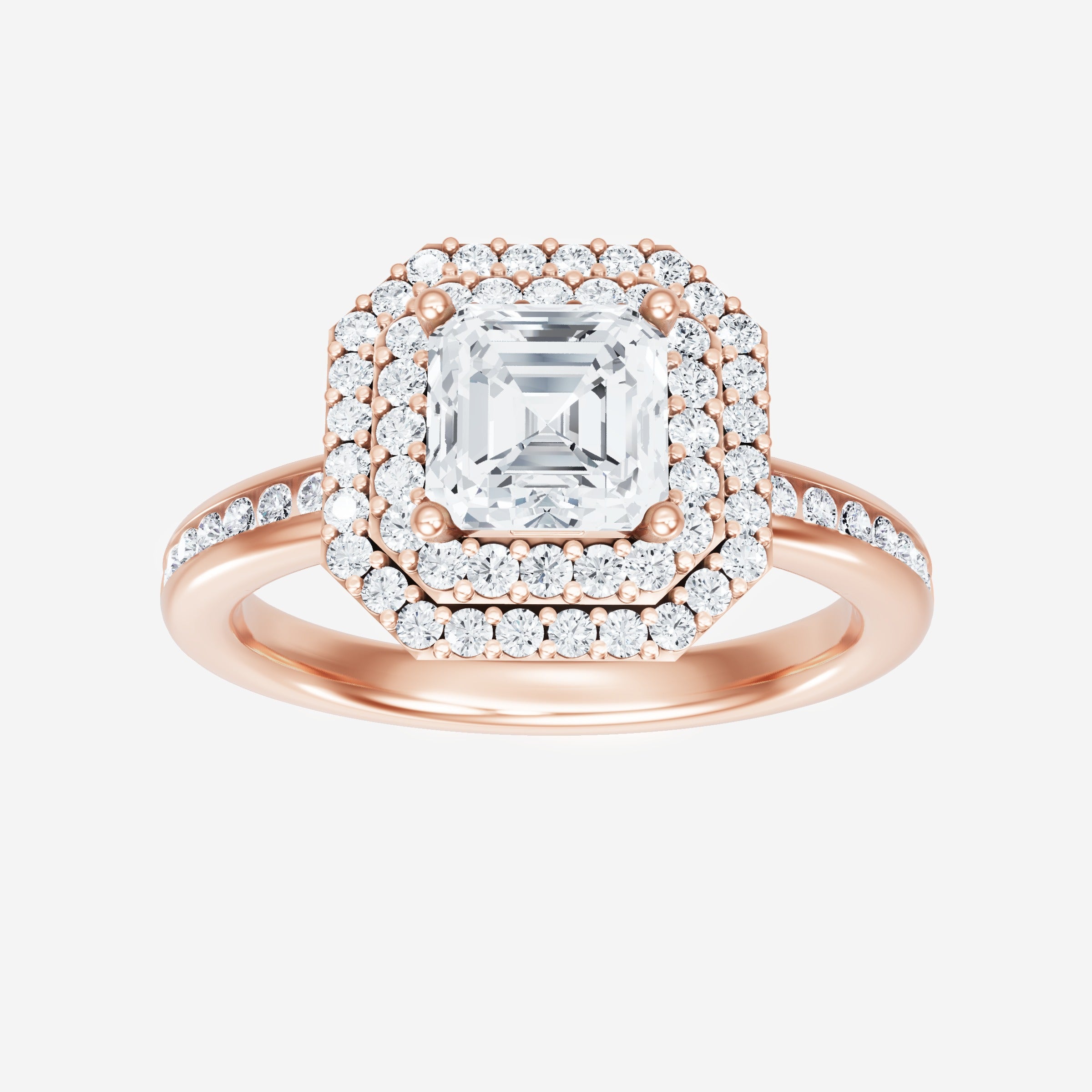 Anillo Asscher de doble halo