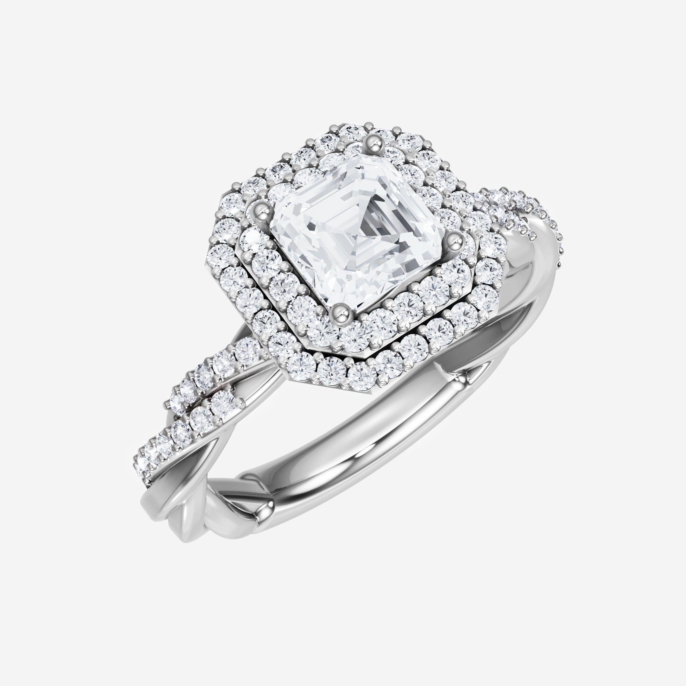 Anillo Asscher de doble halo