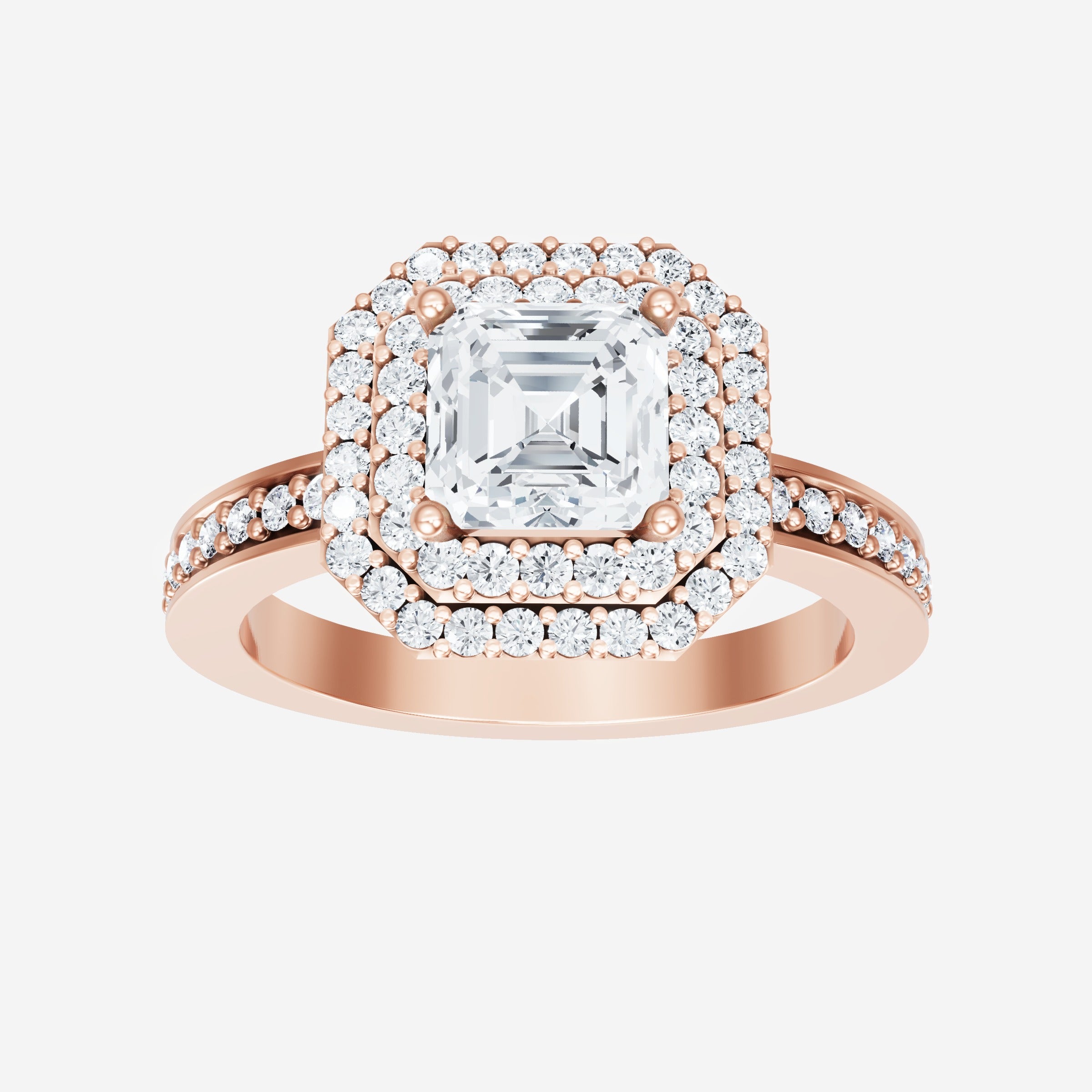 Anillo Asscher de doble halo