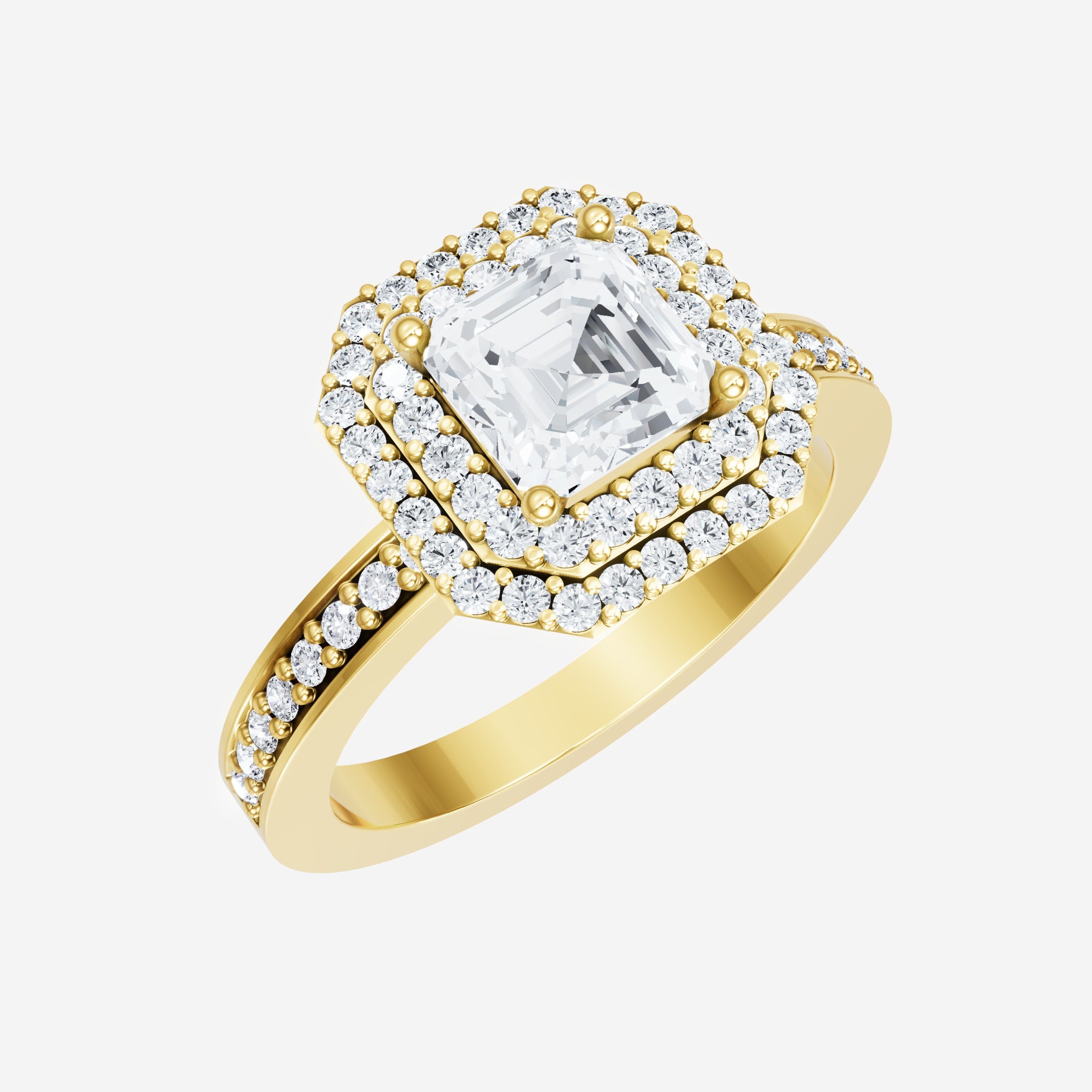 Anillo Asscher de doble halo