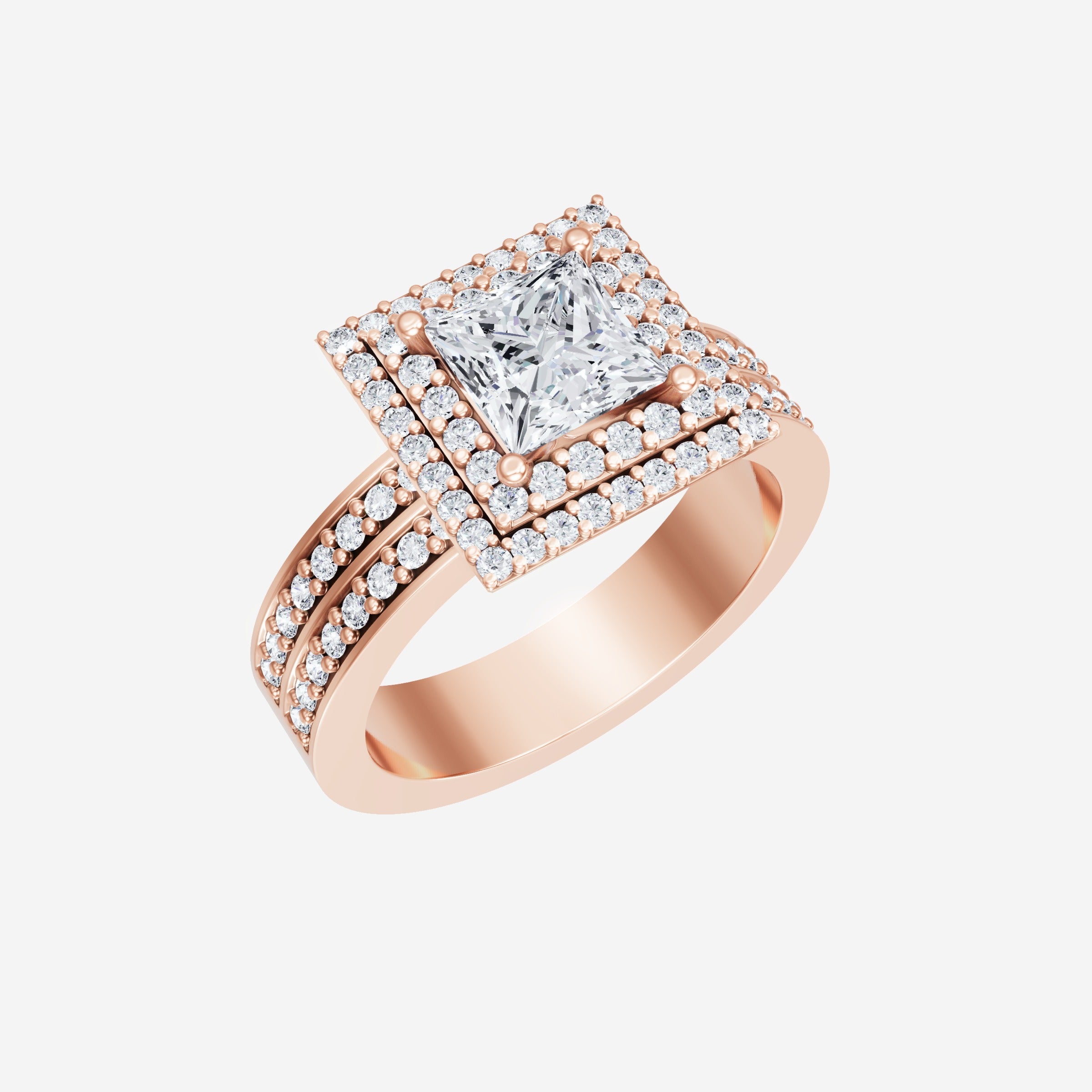 Anillo elegante de princesa con doble halo