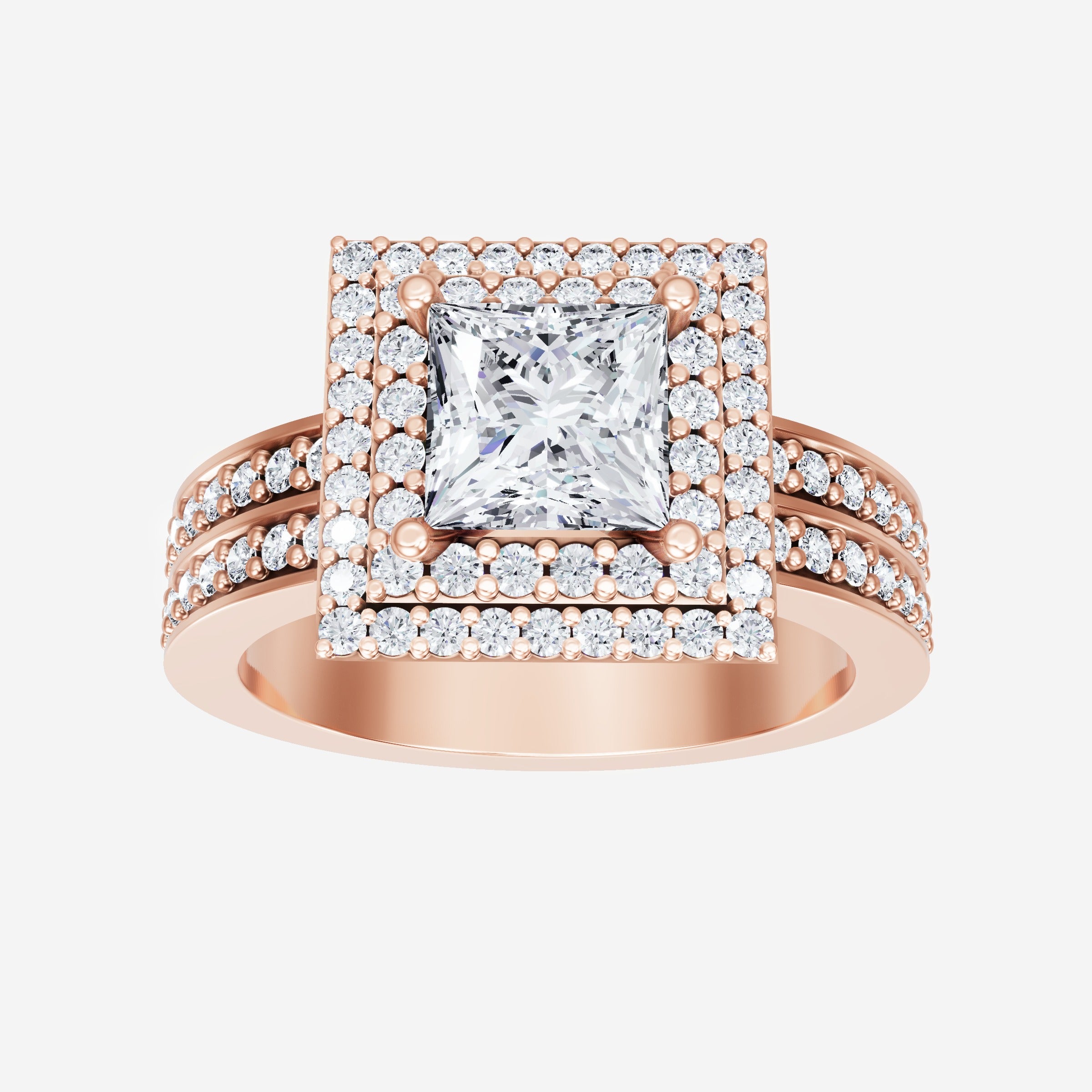 Anillo elegante de princesa con doble halo