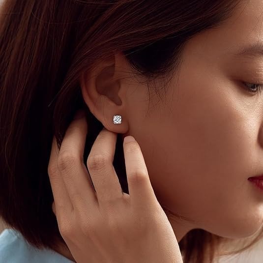 0.5-10.00 Carat IGI Certified Lab Grown Round Cut Diamond Studs Earrings 14k White/Yellow Gold 4 Prong Screw back & Push Back Jewelry Gift Box Packaging (E-F Color, VS1-VS2 Clarity)