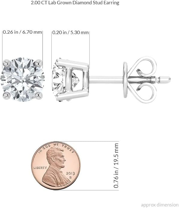 0.5-10.00 Carat IGI Certified Lab Grown Round Cut Diamond Studs Earrings 14k White/Yellow Gold 4 Prong Screw back & Push Back Jewelry Gift Box Packaging (E-F Color, VS1-VS2 Clarity)