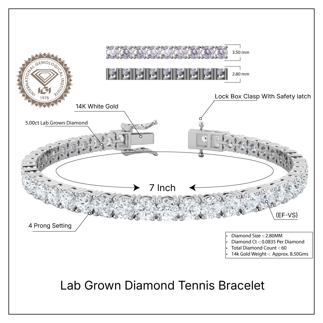 Pulsera de tenis con diamantes cultivados en laboratorio (3,00 ct-10,00 ct)