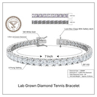 Shop QSE 5.00 Carat IGI Certified Lab Grown Diamond Tennis Bracelet for Women 14K White and Yellow Gold Lab Grown Diamond Bracelet for Men Prong Setting Round Cut Jewelry Size 7" (E-F Color, VS1-VS2 Clarity)