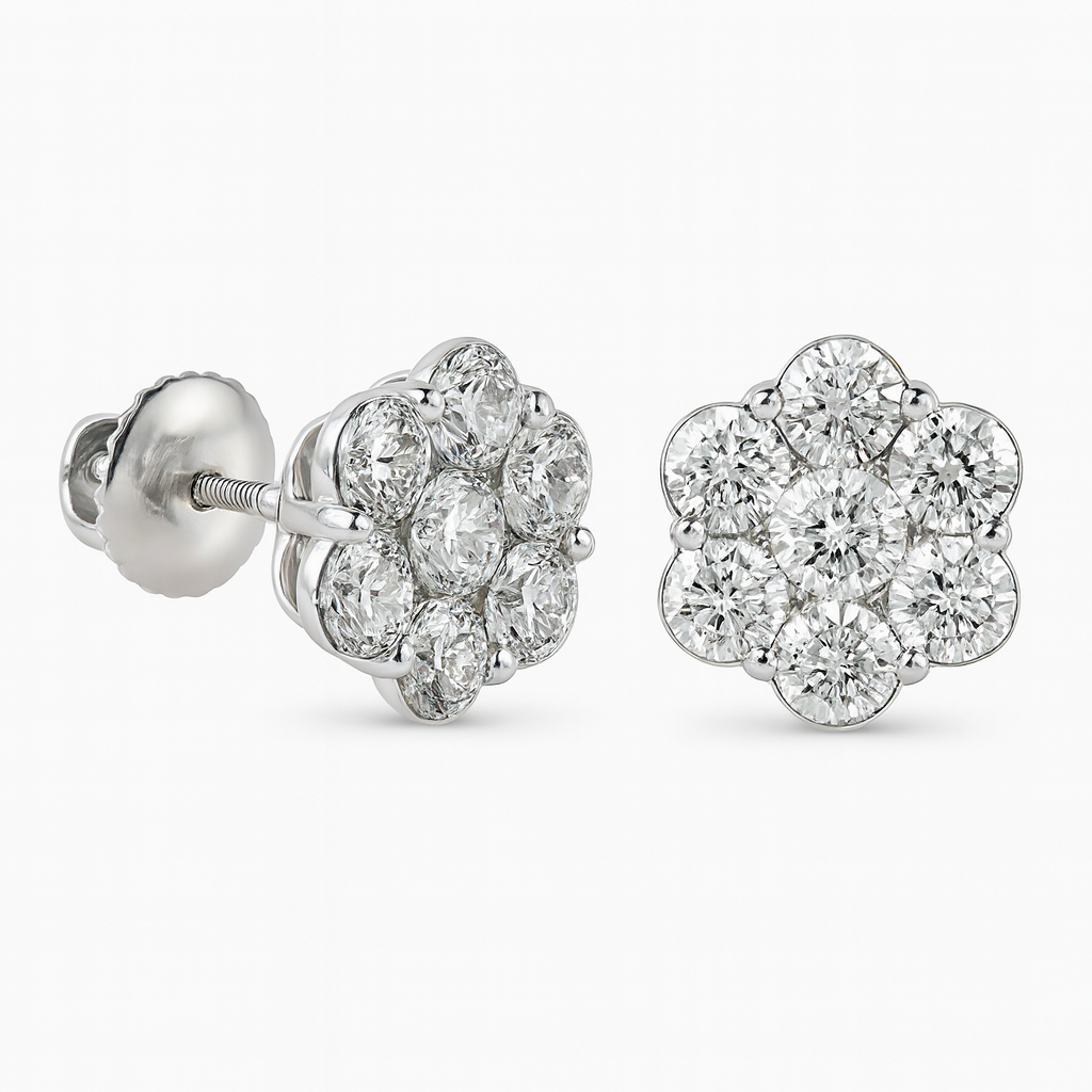 IGI Certified Natural Diamond Flower Earrings in 950 Platinum