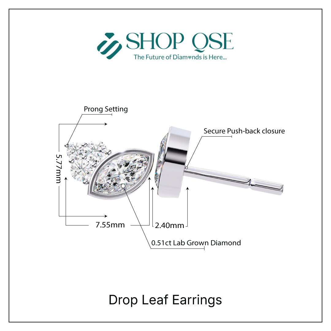 0.51ct Lab Grown Diamond Drop Leaf Earrings