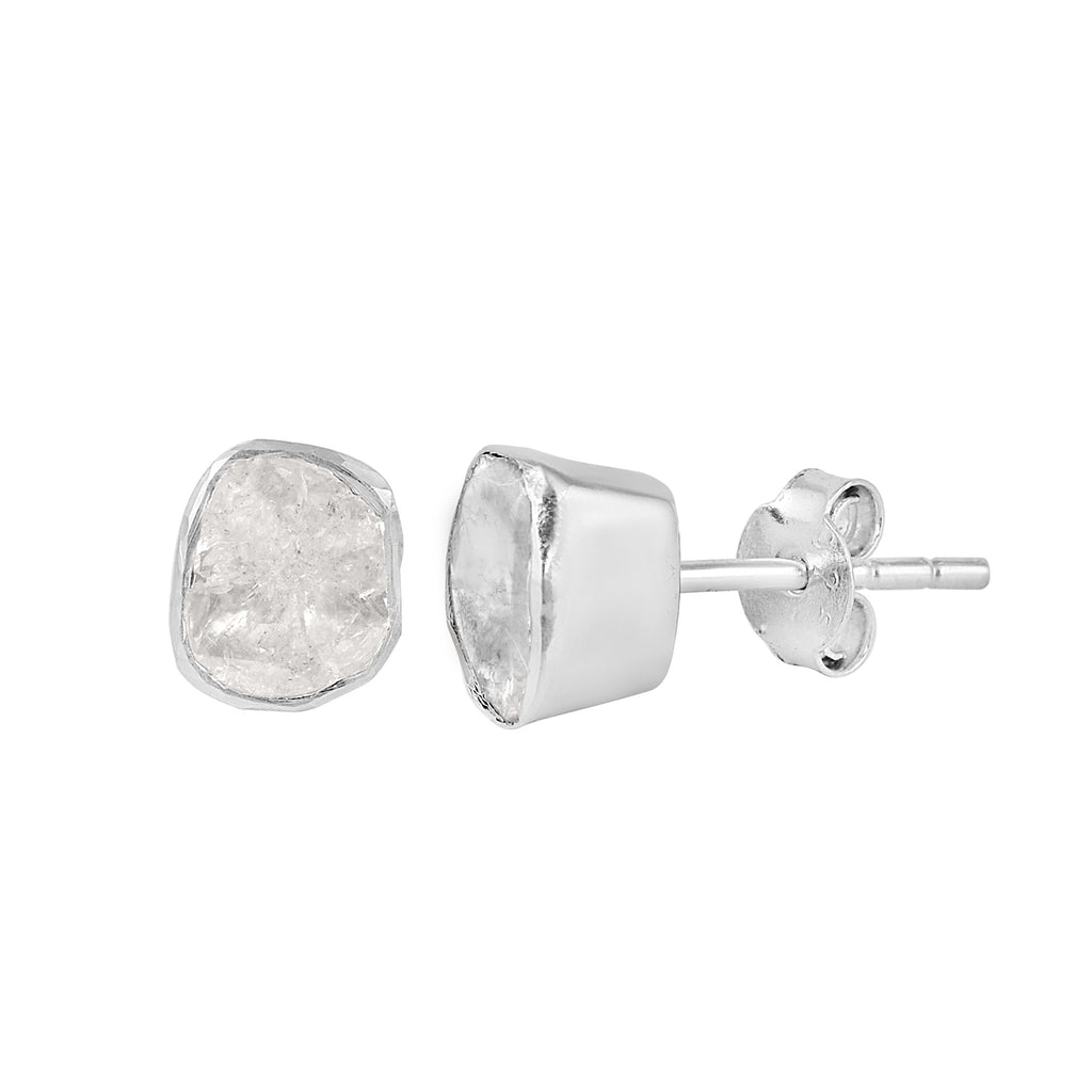 Natural Uncut Polki Diamond Solitaire Stud Earrings