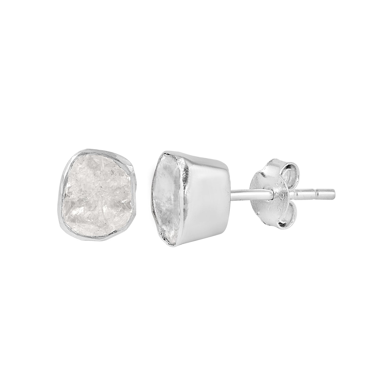 Natural Uncut Polki Diamond Solitaire Stud Earrings
