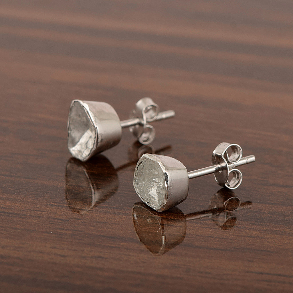 Natural Uncut Polki Diamond Solitaire Stud Earrings