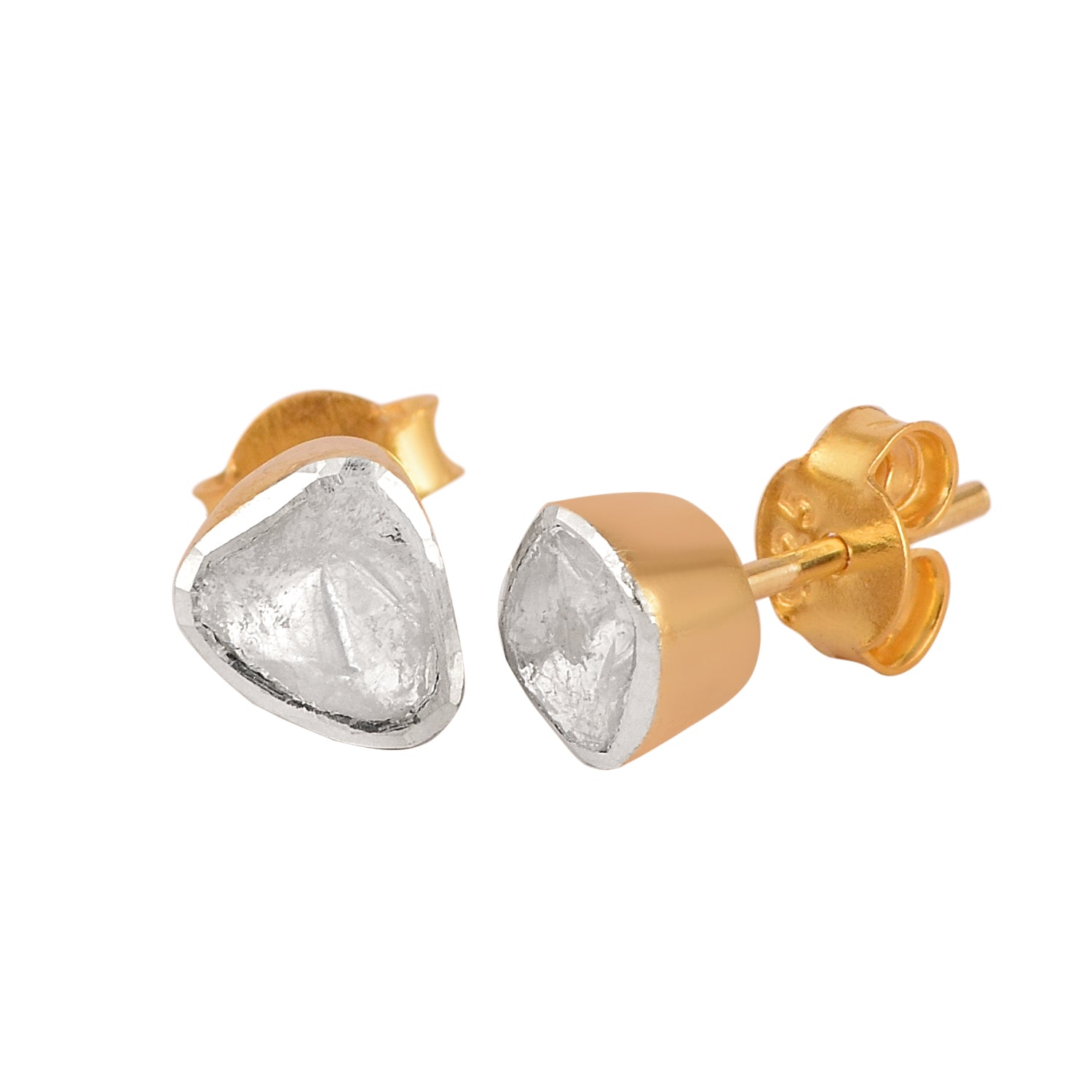Natural Uncut Polki Diamond Solitaire Stud Earrings