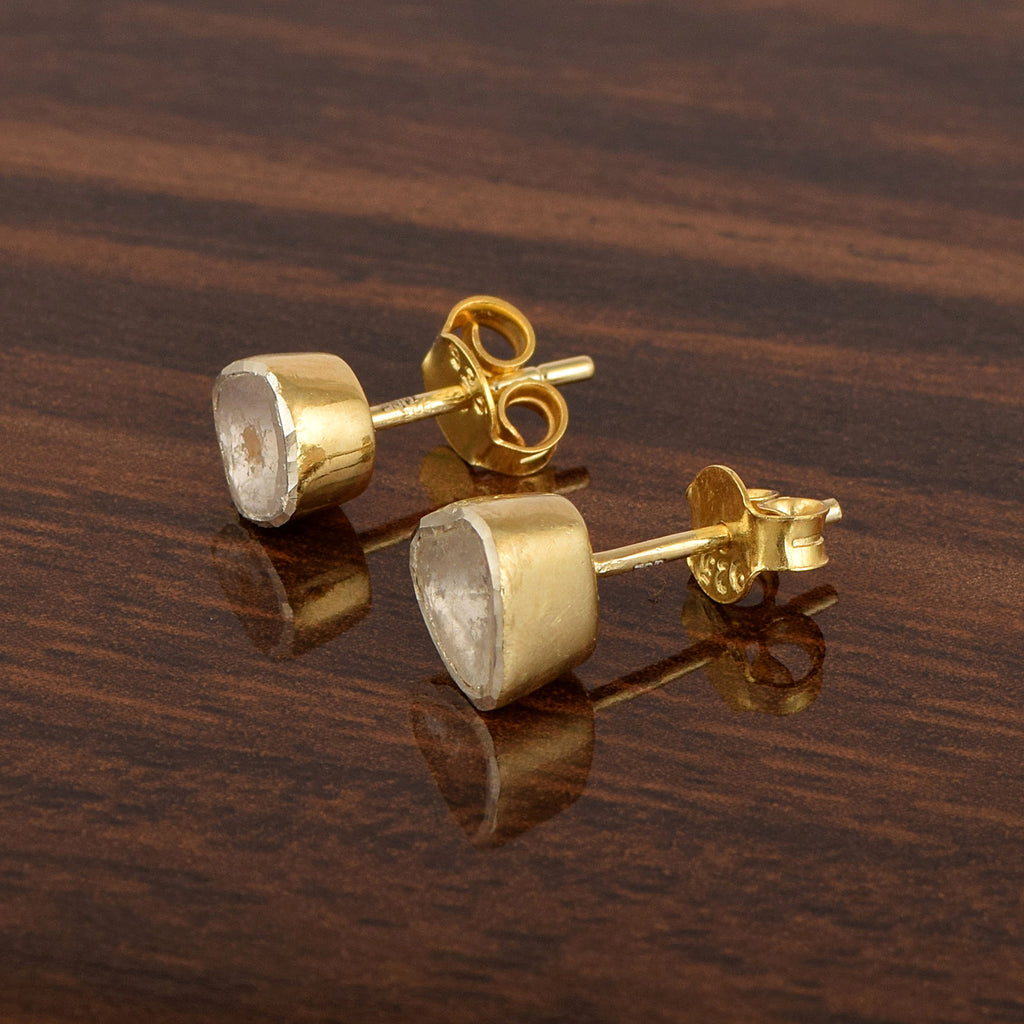 Natural Uncut Polki Diamond Solitaire Stud Earrings