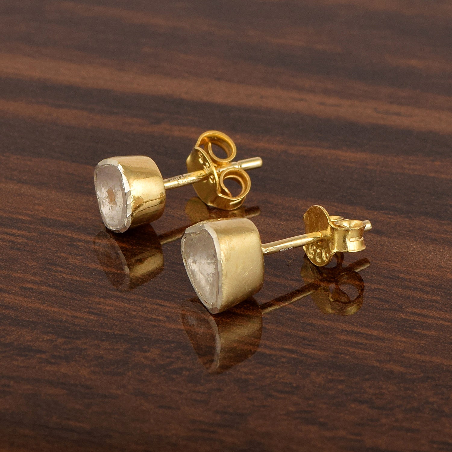 Natural Uncut Polki Diamond Solitaire Stud Earrings