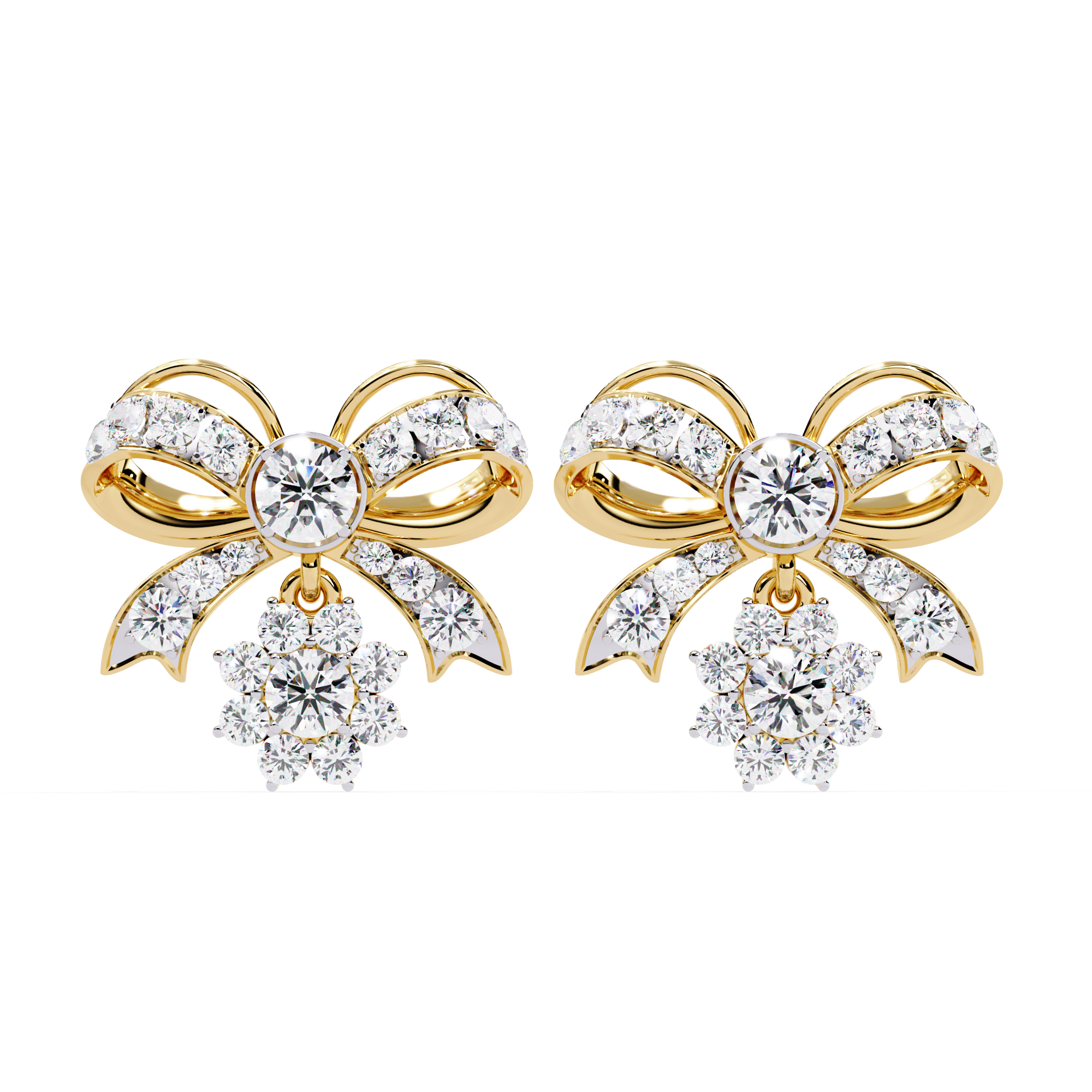 2.25CT Lab Grown Diamond Bow & Floral Stud Earrings