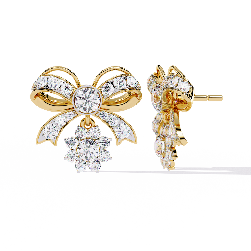 2.25CT Lab Grown Diamond Bow & Floral Stud Earrings