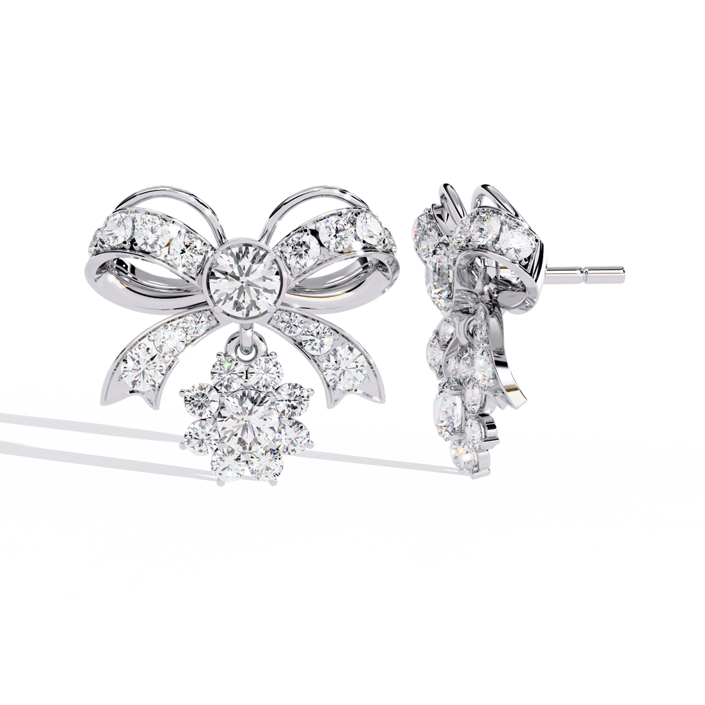2.25CT Lab Grown Diamond Bow & Floral Stud Earrings