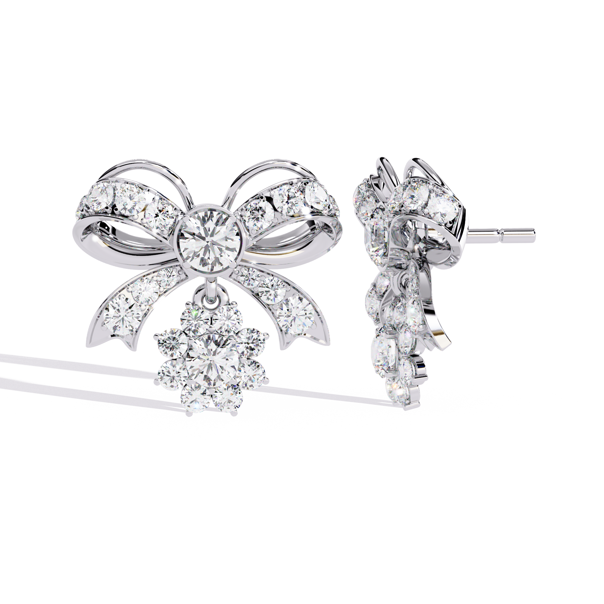 2.25CT Lab Grown Diamond Bow & Floral Stud Earrings