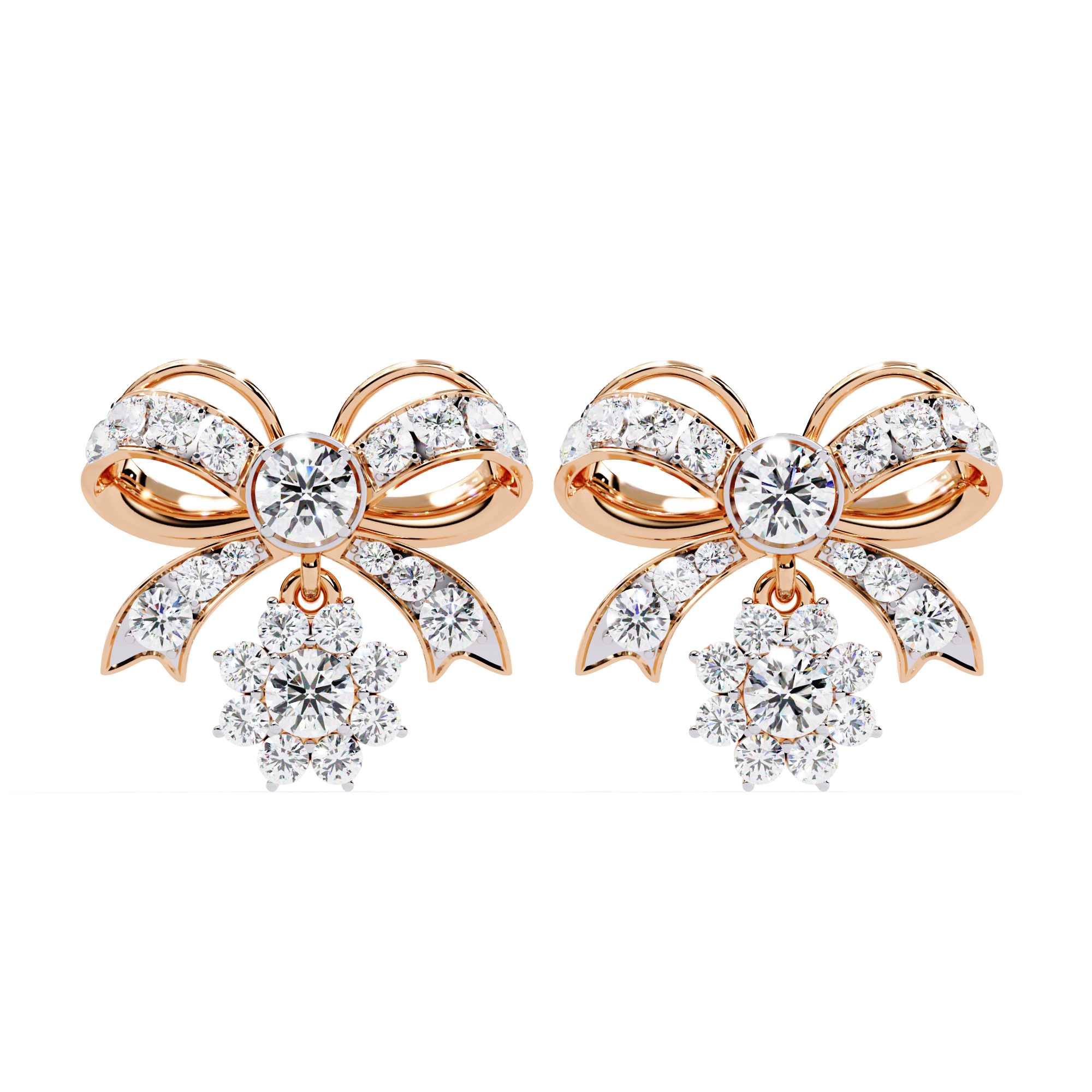 2.25CT Lab Grown Diamond Bow & Floral Stud Earrings