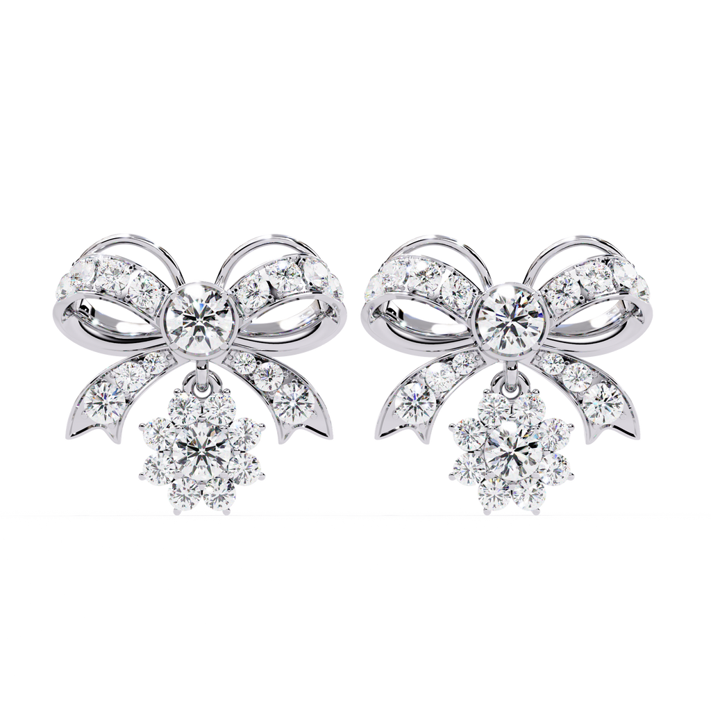 2.25CT Lab Grown Diamond Bow & Floral Stud Earrings
