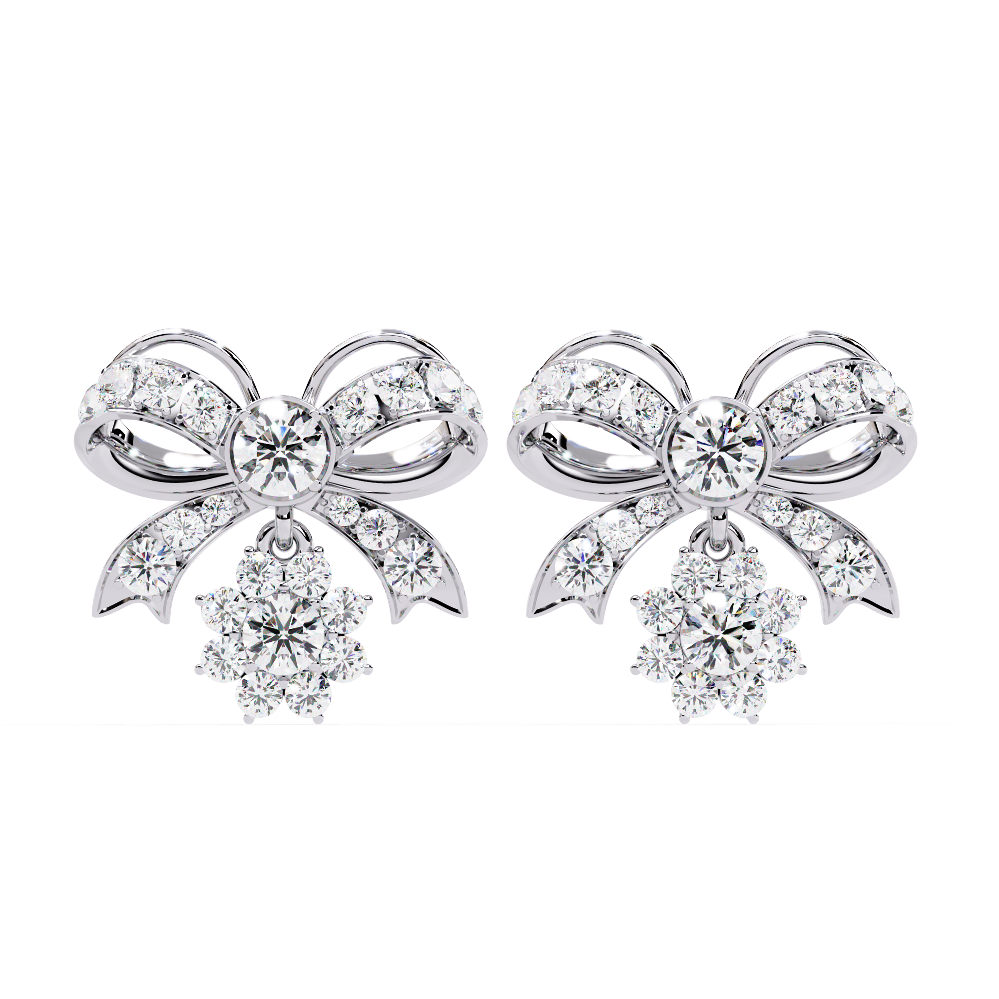 2.25CT Lab Grown Diamond Bow & Floral Stud Earrings