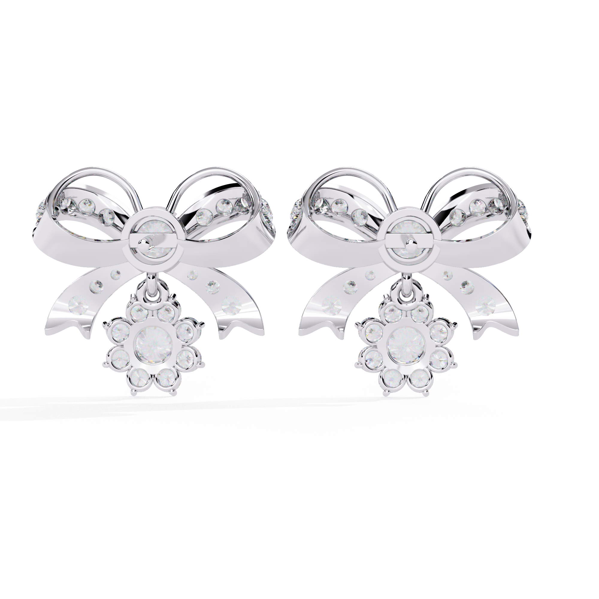 2.25CT Lab Grown Diamond Bow & Floral Stud Earrings