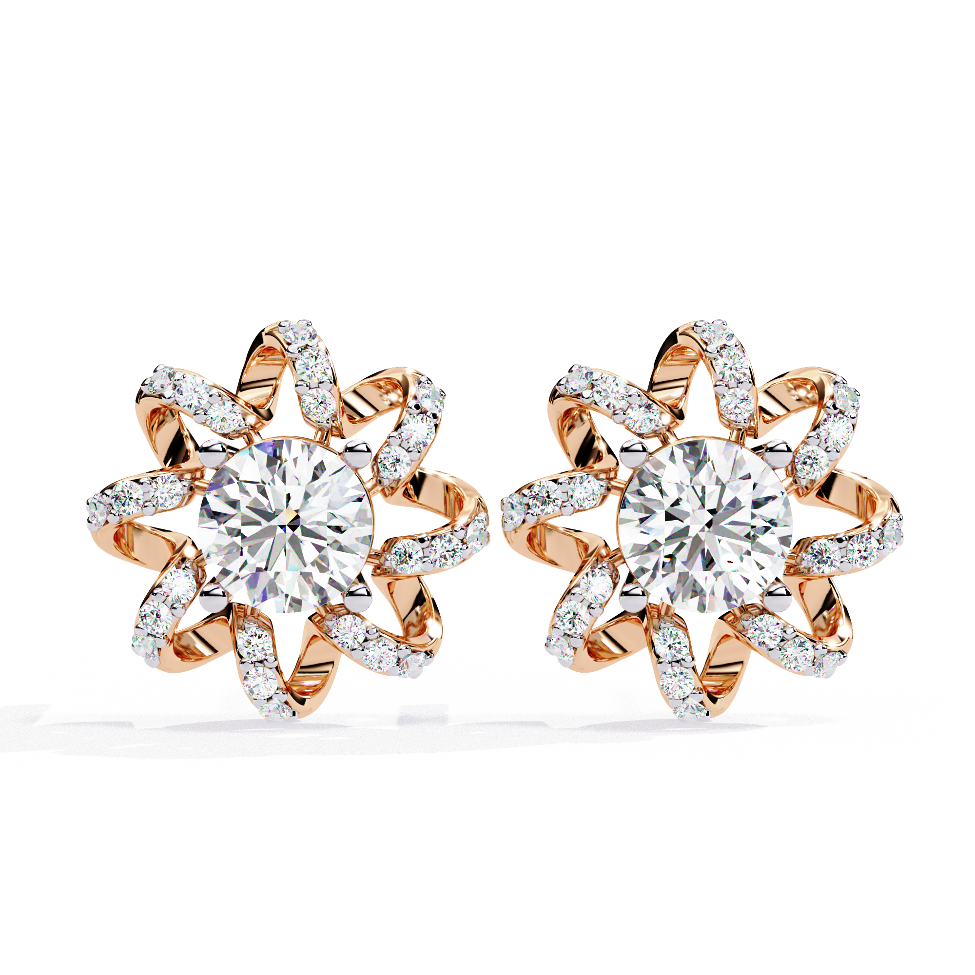 Radiant Floral Lab-Grown Diamond Stud Earrings
